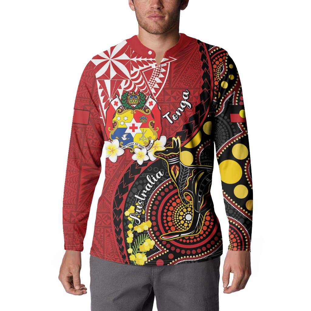 Tonga Ngatu And Australia Aboriginal Button Sweatshirt Tongan Dove And Kangaroo Together LT05 - Polynesian Pride