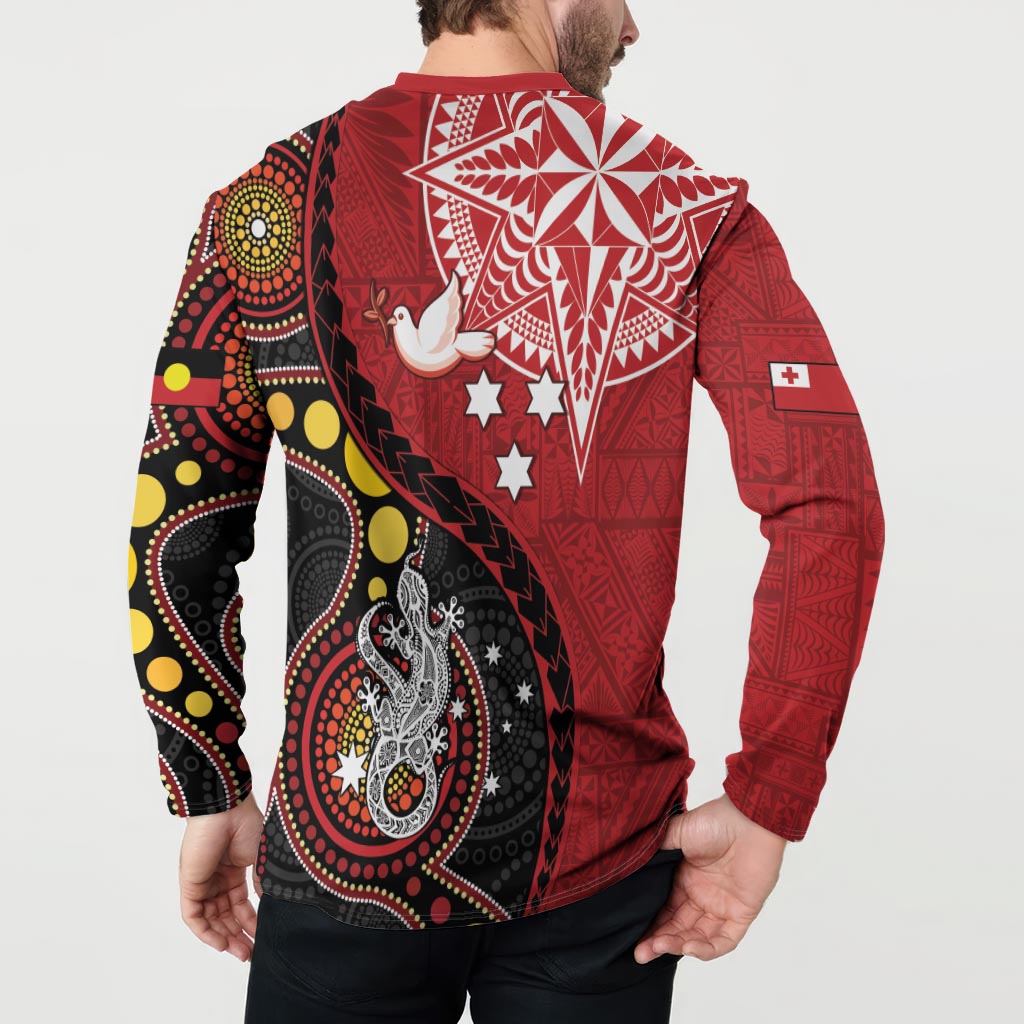 Tonga Ngatu And Australia Aboriginal Button Sweatshirt Tongan Dove And Kangaroo Together LT05 - Polynesian Pride