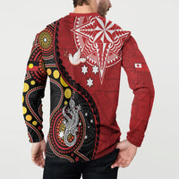 Tonga Ngatu And Australia Aboriginal Button Sweatshirt Tongan Dove And Kangaroo Together LT05 - Polynesian Pride