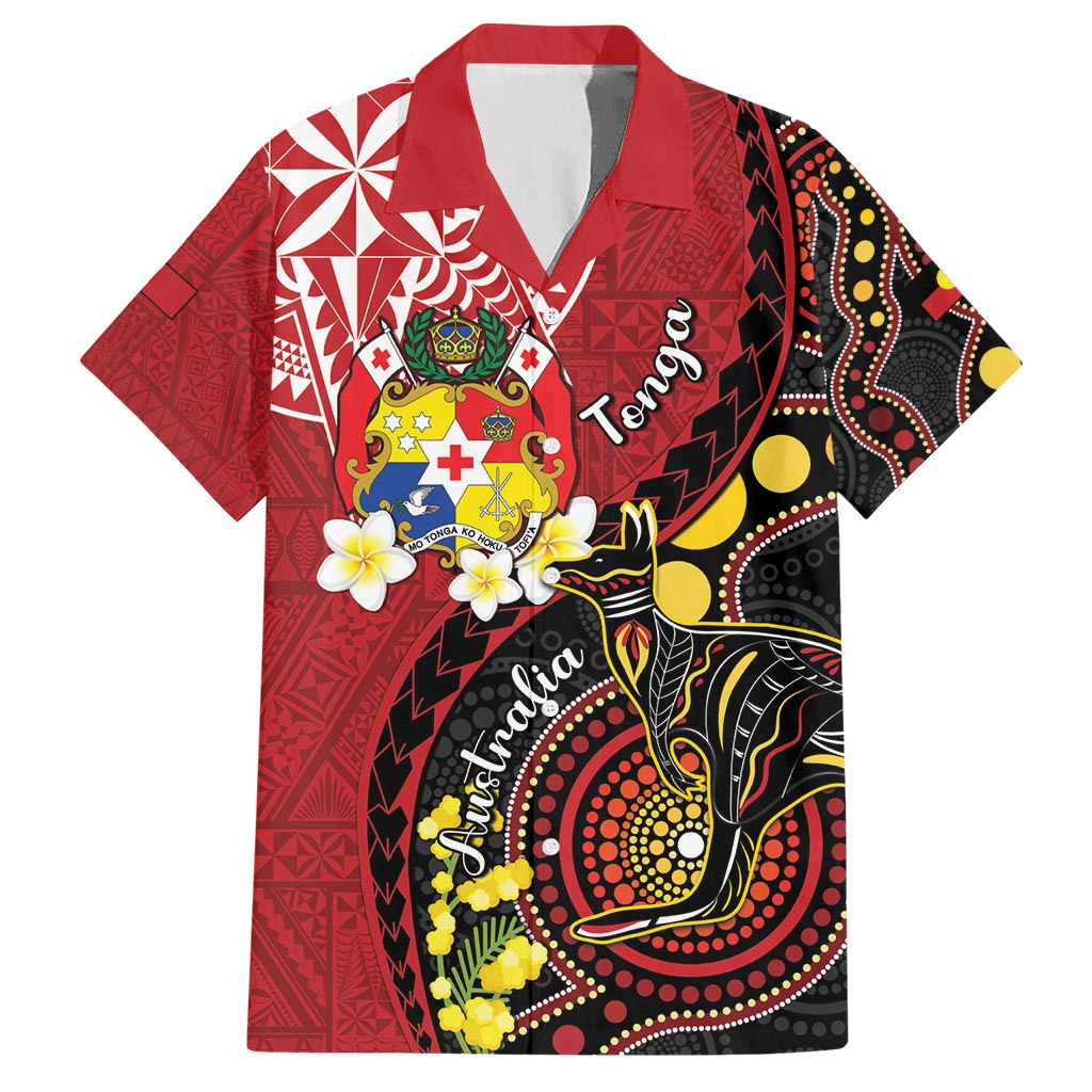 Tonga Ngatu And Australia Aboriginal Hawaiian Shirt Tongan Dove And Kangaroo Together LT05 Red - Polynesian Pride