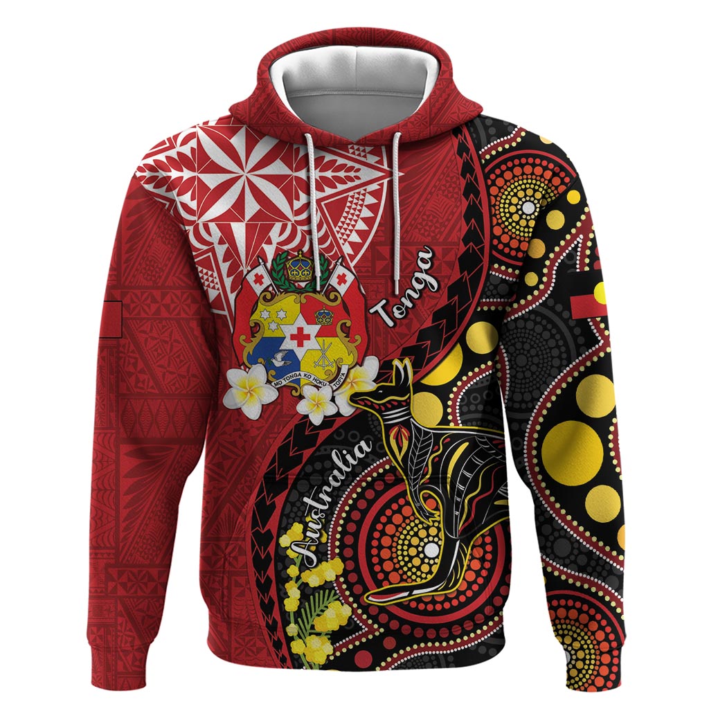Tonga Ngatu And Australia Aboriginal Hoodie Tongan Dove And Kangaroo Together LT05 Pullover Hoodie Red - Polynesian Pride