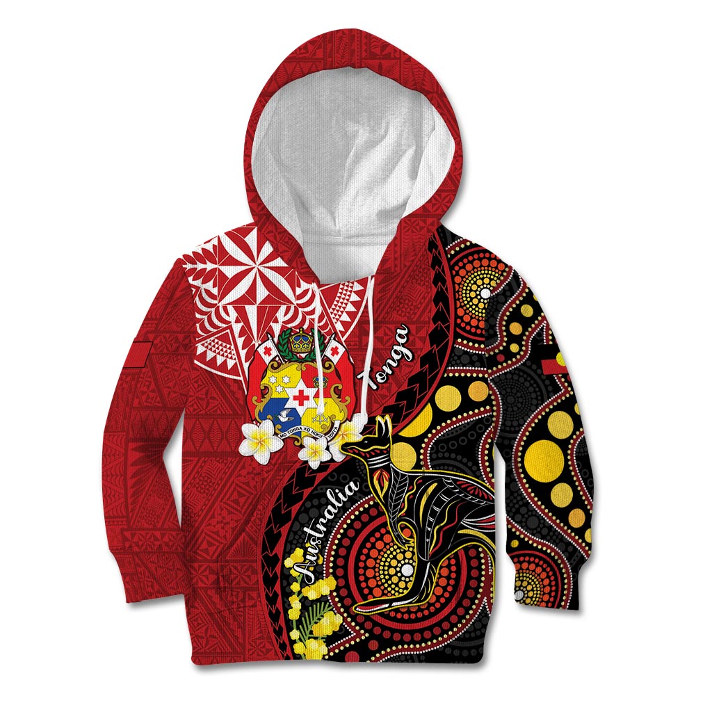 Tonga Ngatu And Australia Aboriginal Kid Hoodie Tongan Dove And Kangaroo Together