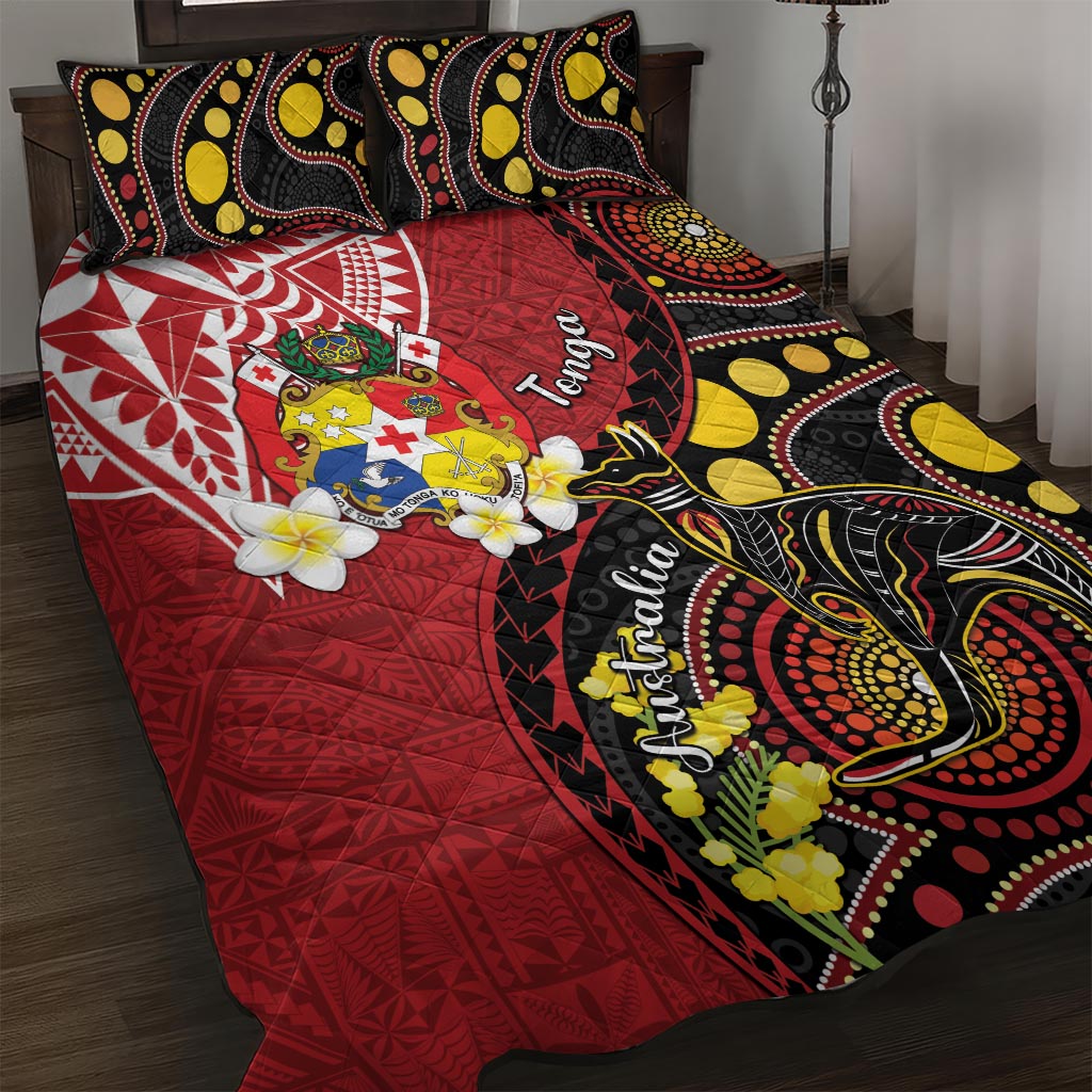 Tonga Ngatu And Australia Aboriginal Quilt Bed Set Tongan Dove And Kangaroo Together LT05 Red - Polynesian Pride