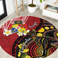 Tonga Ngatu And Australia Aboriginal Round Carpet Tongan Dove And Kangaroo Together LT05 Red - Polynesian Pride
