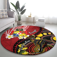 Tonga Ngatu And Australia Aboriginal Round Carpet Tongan Dove And Kangaroo Together LT05 - Polynesian Pride