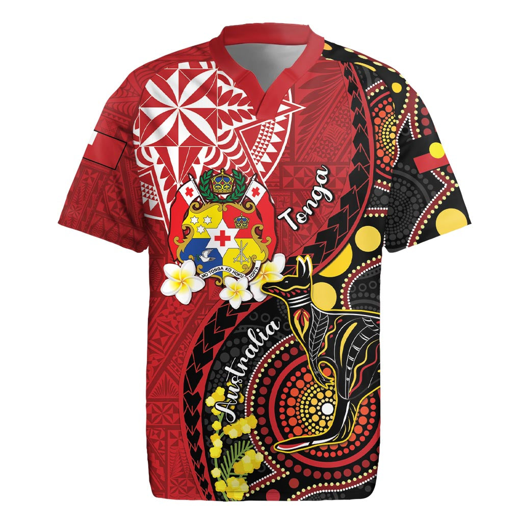 Tonga Ngatu And Australia Aboriginal Rugby Jersey Tongan Dove And Kangaroo Together LT05 Red - Polynesian Pride