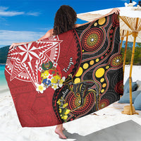 Tonga Ngatu And Australia Aboriginal Sarong Tongan Dove And Kangaroo Together LT05 One Size 44 x 66 inches Red - Polynesian Pride