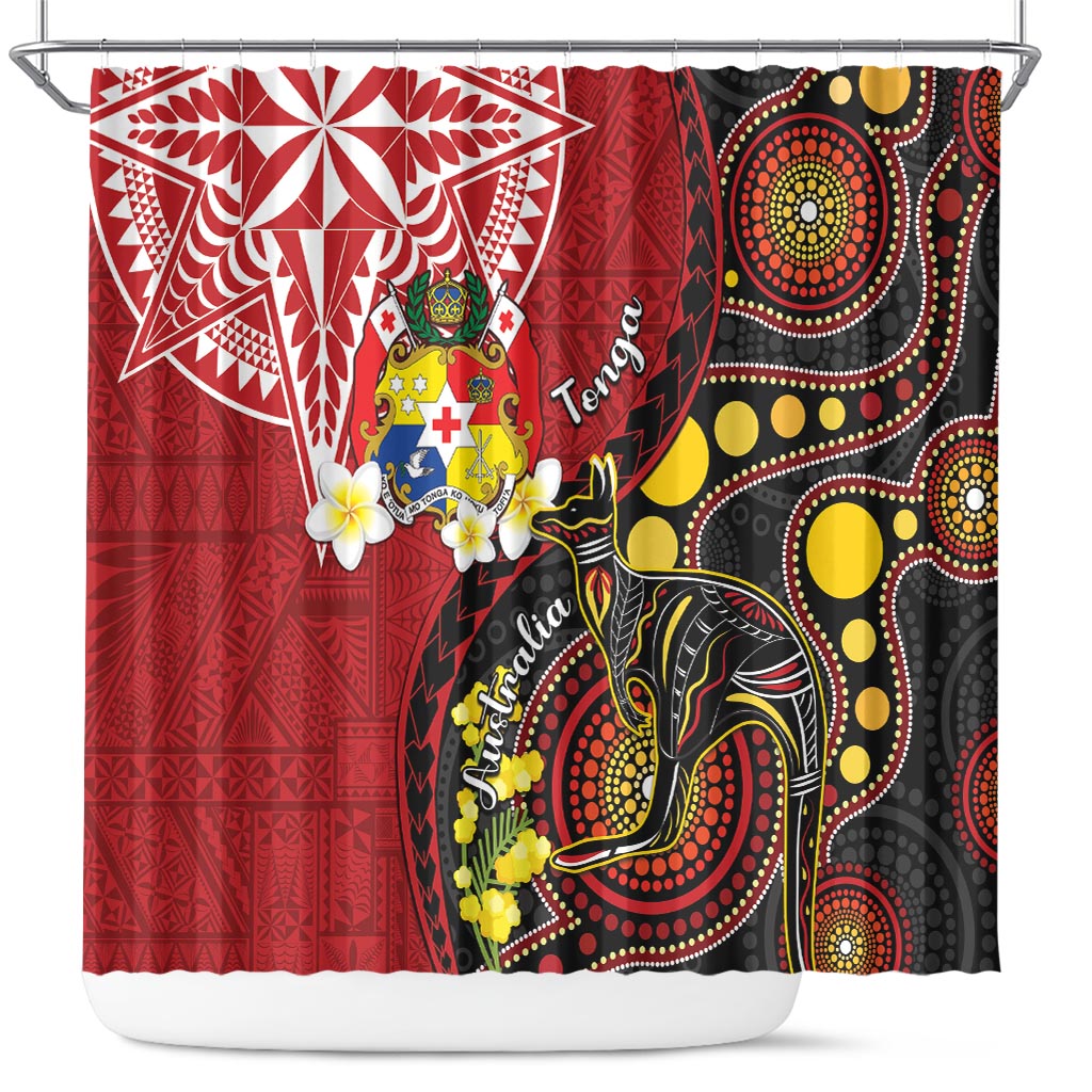 Tonga Ngatu And Australia Aboriginal Shower Curtain Tongan Dove And Kangaroo Together LT05 Red - Polynesian Pride