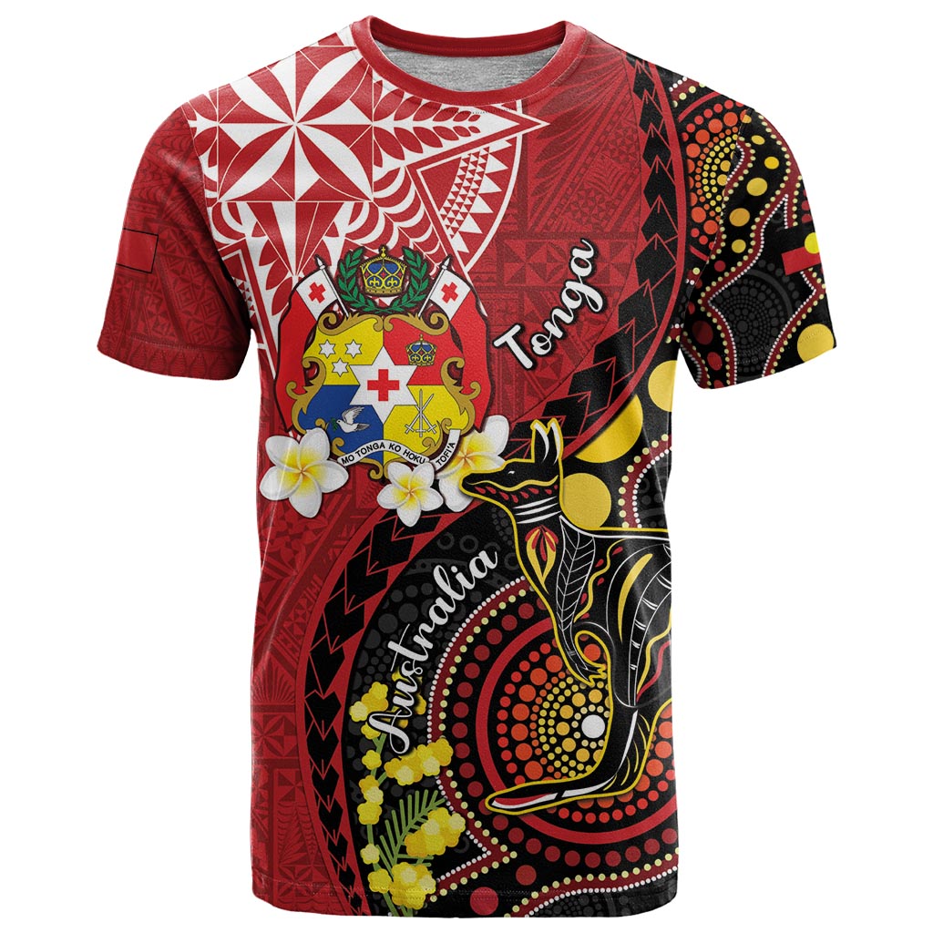 Tonga Ngatu And Australia Aboriginal T Shirt Tongan Dove And Kangaroo Together LT05 Red - Polynesian Pride