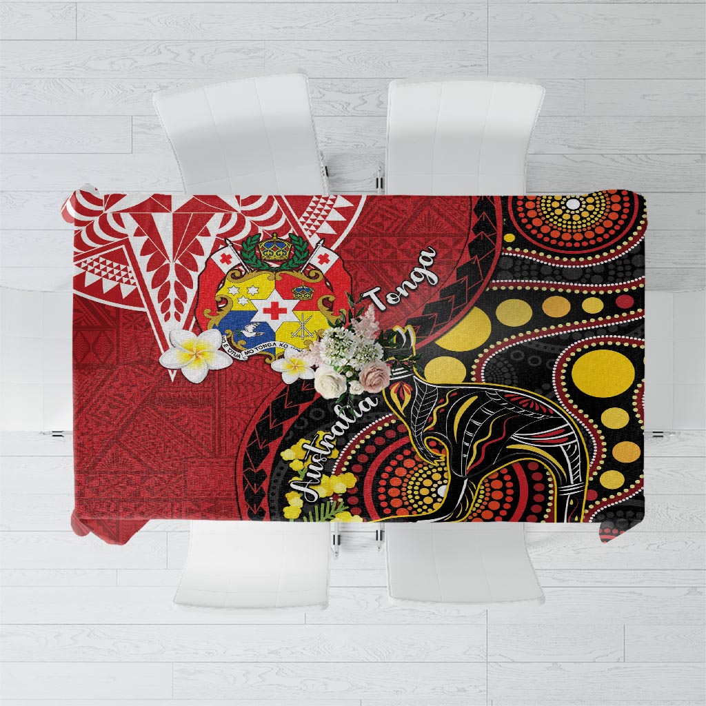 Tonga Ngatu And Australia Aboriginal Tablecloth Tongan Dove And Kangaroo Together LT05 Red - Polynesian Pride