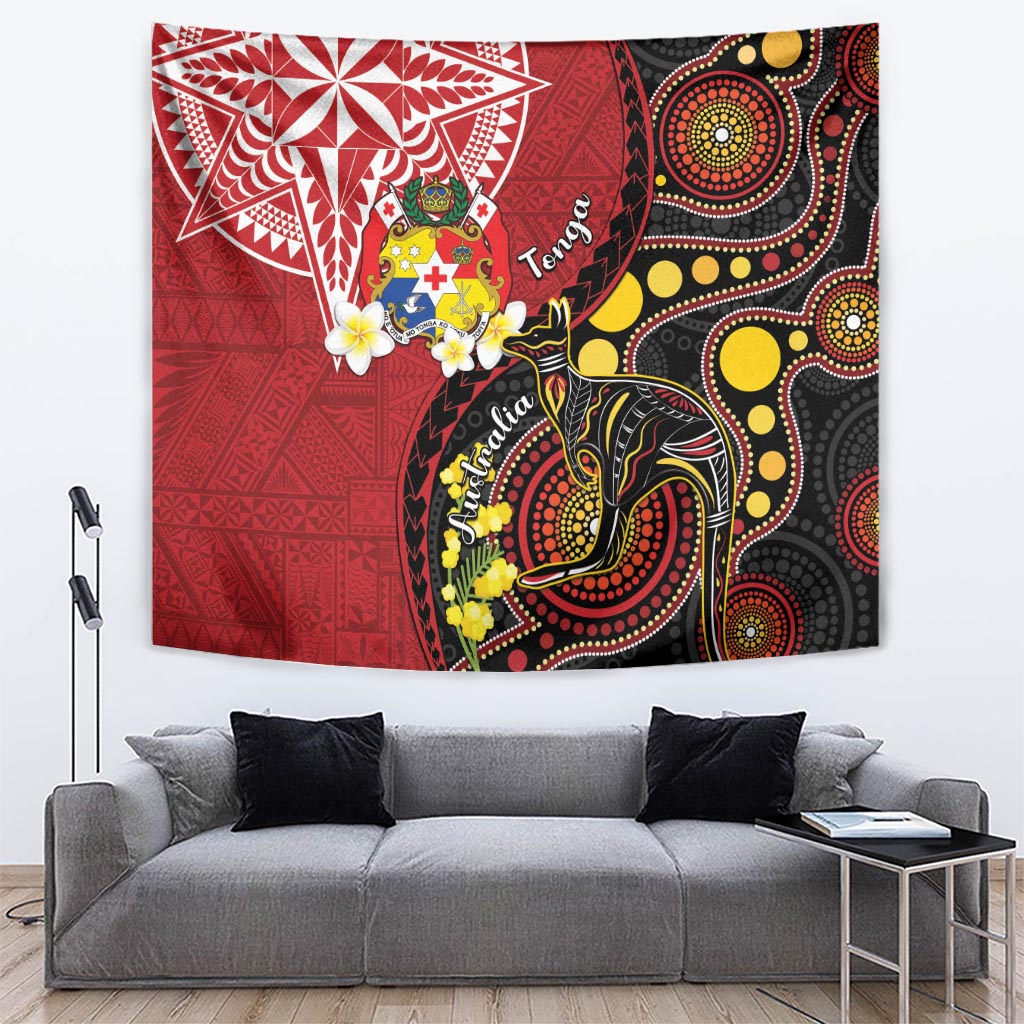 Tonga Ngatu And Australia Aboriginal Tapestry Tongan Dove And Kangaroo Together LT05 Red - Polynesian Pride