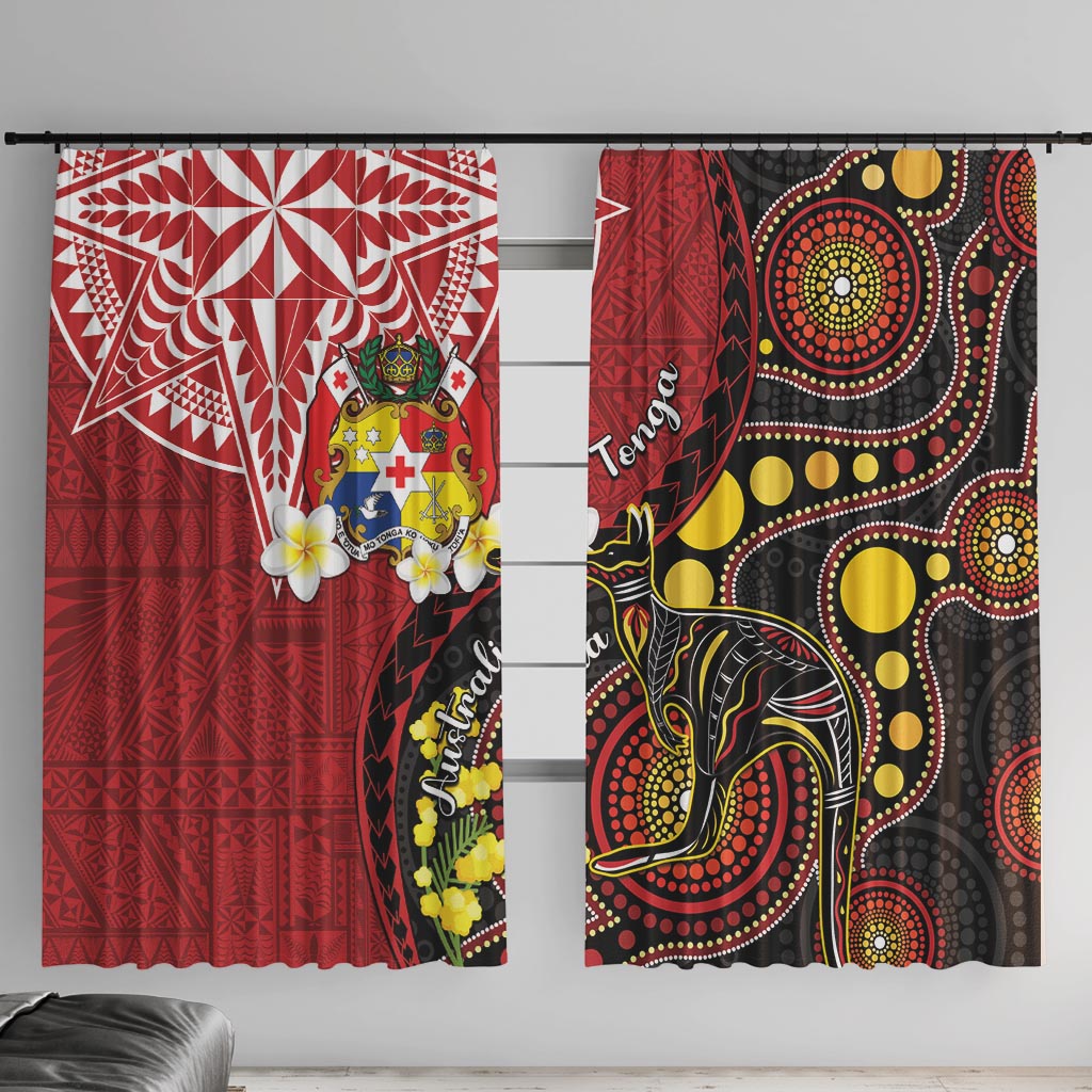 Tonga Ngatu And Australia Aboriginal Window Curtain Tongan Dove And Kangaroo Together LT05 With Hooks Red - Polynesian Pride