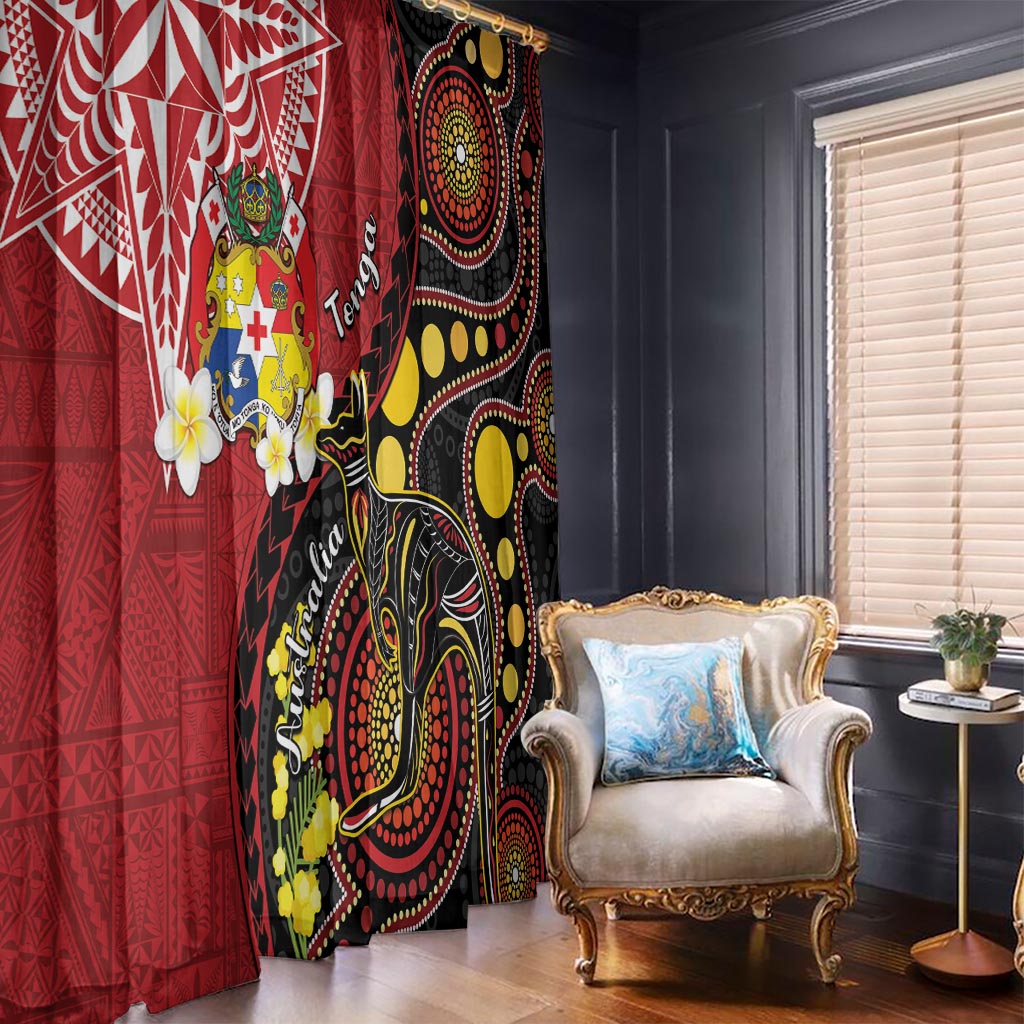 Tonga Ngatu And Australia Aboriginal Window Curtain Tongan Dove And Kangaroo Together LT05 - Polynesian Pride