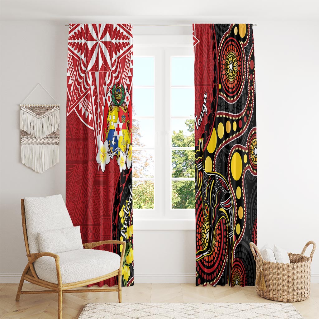 Tonga Ngatu And Australia Aboriginal Window Curtain Tongan Dove And Kangaroo Together LT05 - Polynesian Pride