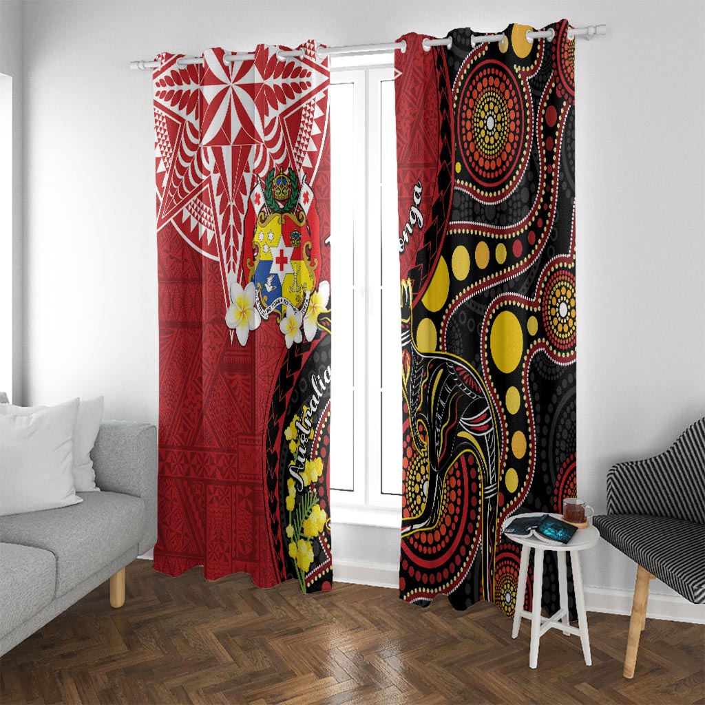 Tonga Ngatu And Australia Aboriginal Window Curtain Tongan Dove And Kangaroo Together LT05 With Grommets Red - Polynesian Pride
