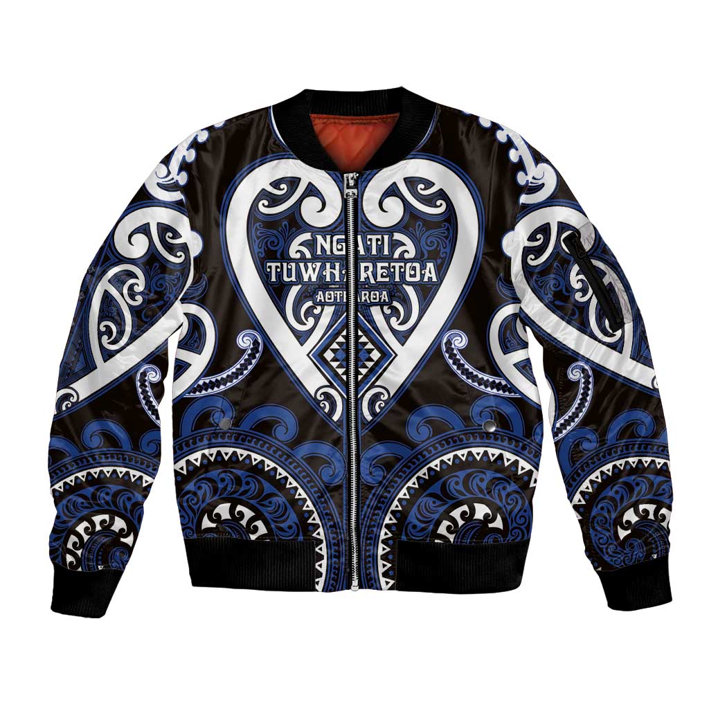 Custom Aotearoa Ngati Tuwharetoa Sleeve Zip Bomber Jacket Maori Tribal Pattern LT05 Unisex Navy - Polynesian Pride