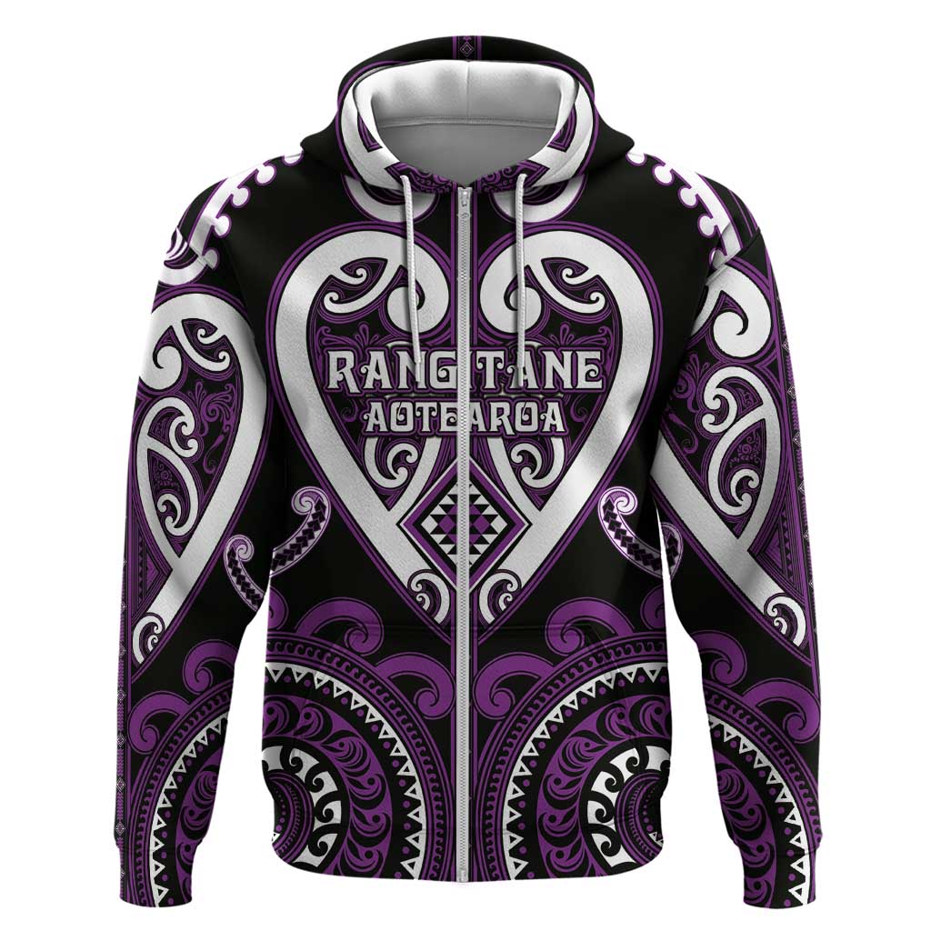 Custom Aotearoa Rangitane Hoodie Maori Tribal Pattern LT05 Zip Hoodie Purple - Polynesian Pride