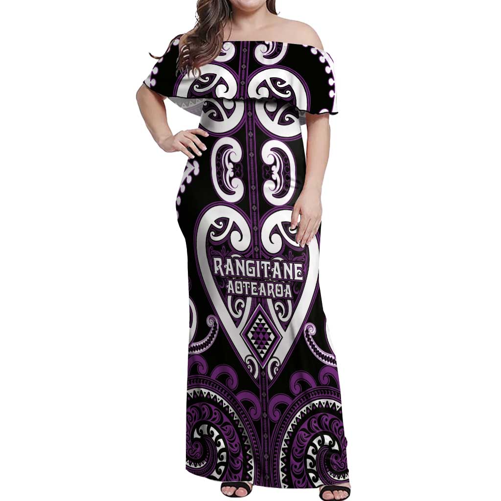 Custom Aotearoa Rangitane Off Shoulder Maxi Dress Maori Tribal Pattern LT05 Women Purple - Polynesian Pride