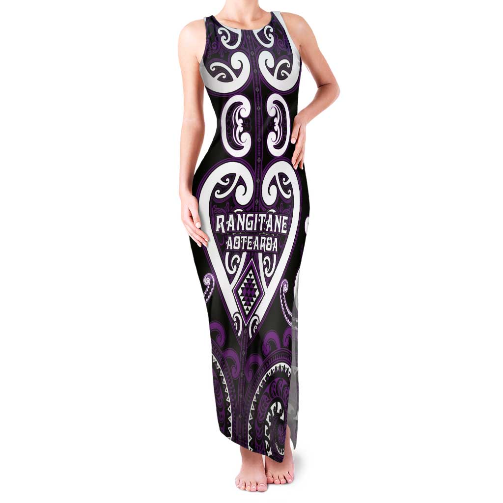 Custom Aotearoa Rangitane Tank Maxi Dress Maori Tribal Pattern LT05 Women Purple - Polynesian Pride
