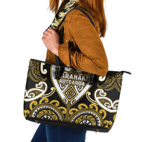 Aotearoa Taranaki Leather Tote Bag Maori Tribal Pattern LT05 Yellow - Polynesian Pride