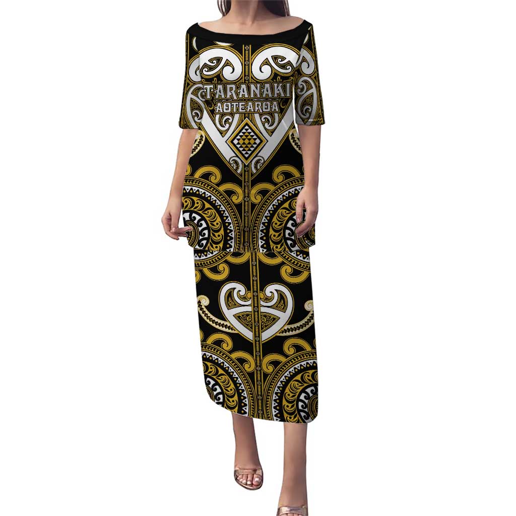 Custom Aotearoa Taranaki Puletasi Maori Tribal Pattern LT05 Long Dress Yellow - Polynesian Pride
