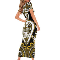 Custom Aotearoa Taranaki Short Sleeve Bodycon Dress Maori Tribal Pattern LT05 - Polynesian Pride