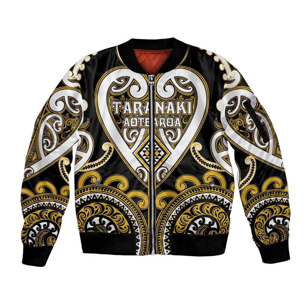 Custom Aotearoa Taranaki Sleeve Zip Bomber Jacket Maori Tribal Pattern LT05 Unisex Yellow - Polynesian Pride