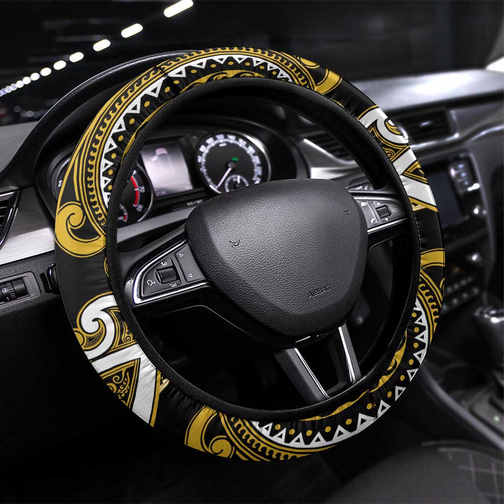 Aotearoa Taranaki Steering Wheel Cover Maori Tribal Pattern LT05 Universal Fit Yellow - Polynesian Pride