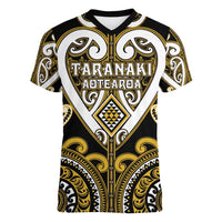 Custom Aotearoa Taranaki Women V-Neck T-Shirt Maori Tribal Pattern LT05 Female Yellow - Polynesian Pride