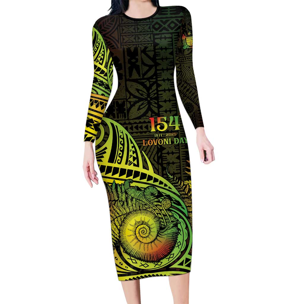 Personalised Fiji Lovoni Day Long Sleeve Bodycon Dress 154th Years LT05 Long Dress Reggae - Polynesian Pride