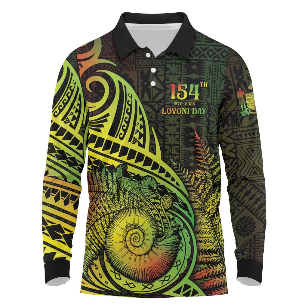 Personalised Fiji Lovoni Day Long Sleeve Polo Shirt 154th Years LT05 Reggae - Polynesian Pride
