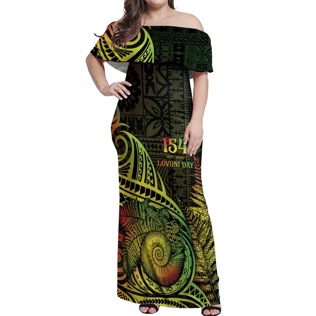 Personalised Fiji Lovoni Day Off Shoulder Maxi Dress 154th Years LT05 Women Reggae - Polynesian Pride