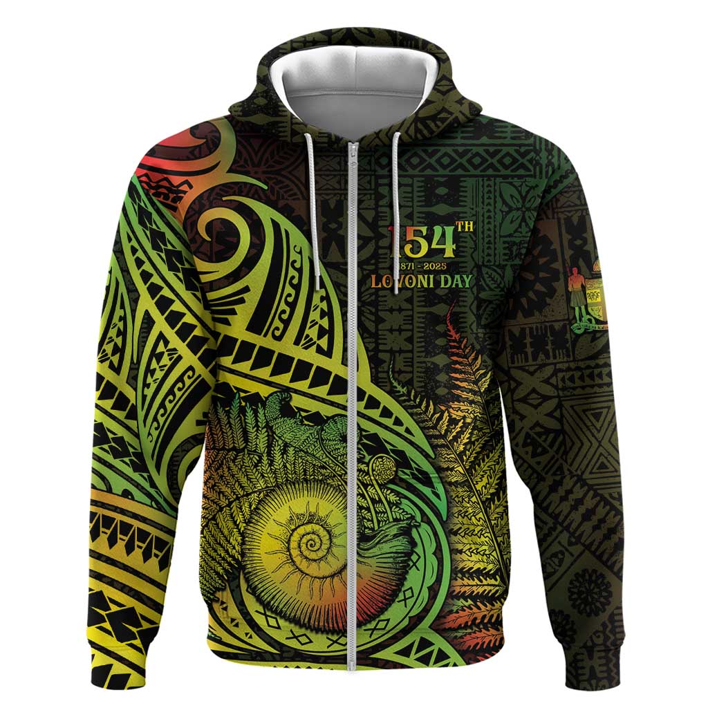 Personalised Fiji Lovoni Day Zip Hoodie 154th Years LT05 Zip Hoodie Reggae - Polynesian Pride