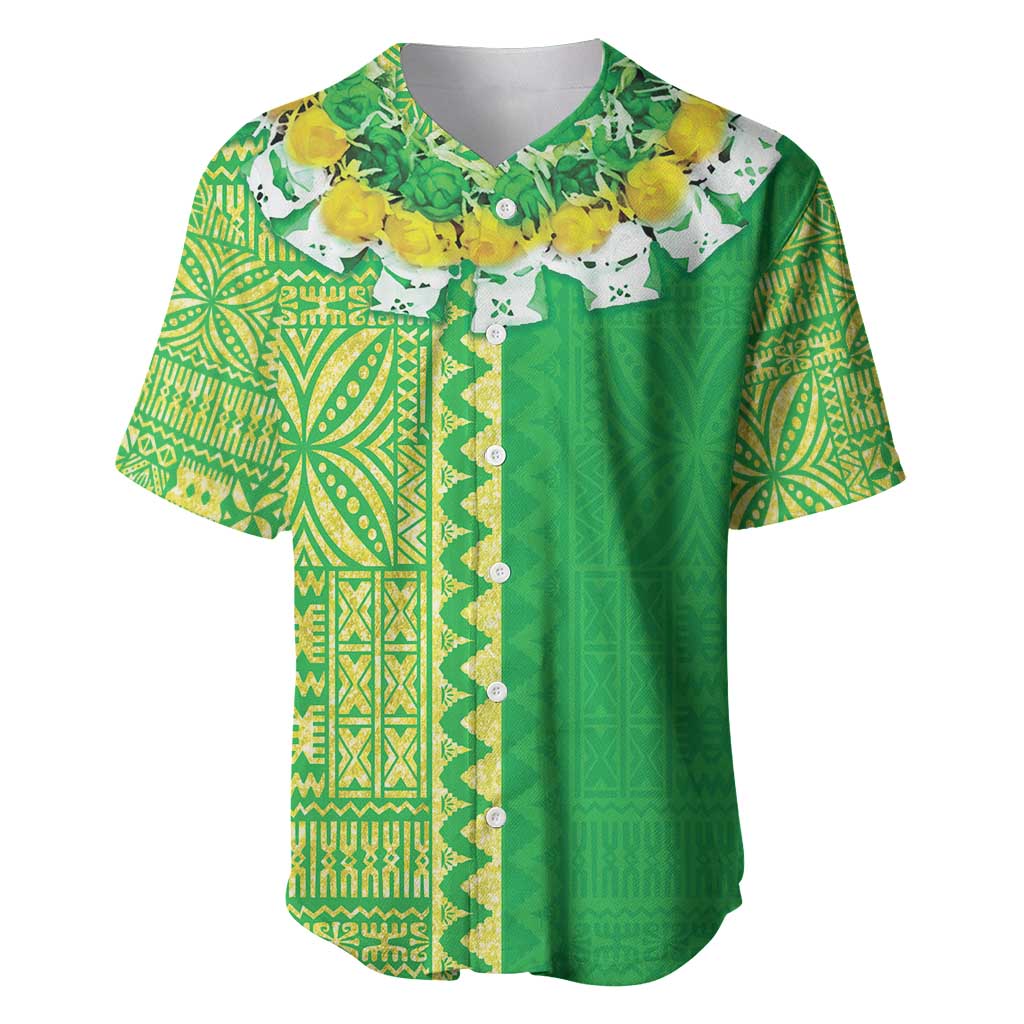 Fiji Lovoni Baseball Jersey Fijian Tapa Salusalu Green Glitter LT05 Green - Polynesian Pride