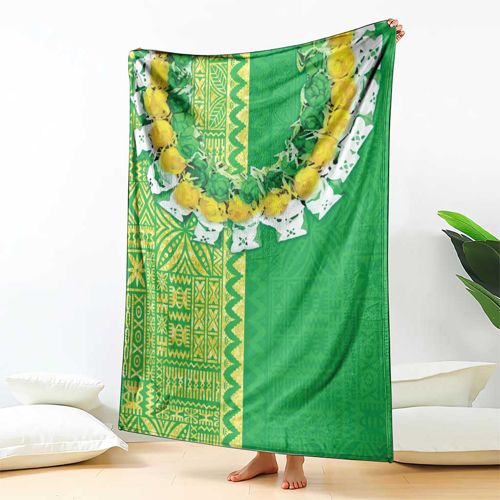 Fiji Lovoni Blanket Fijian Tapa Salusalu Green Glitter LT05 - Polynesian Pride