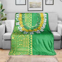 Fiji Lovoni Blanket Fijian Tapa Salusalu Green Glitter LT05 - Polynesian Pride