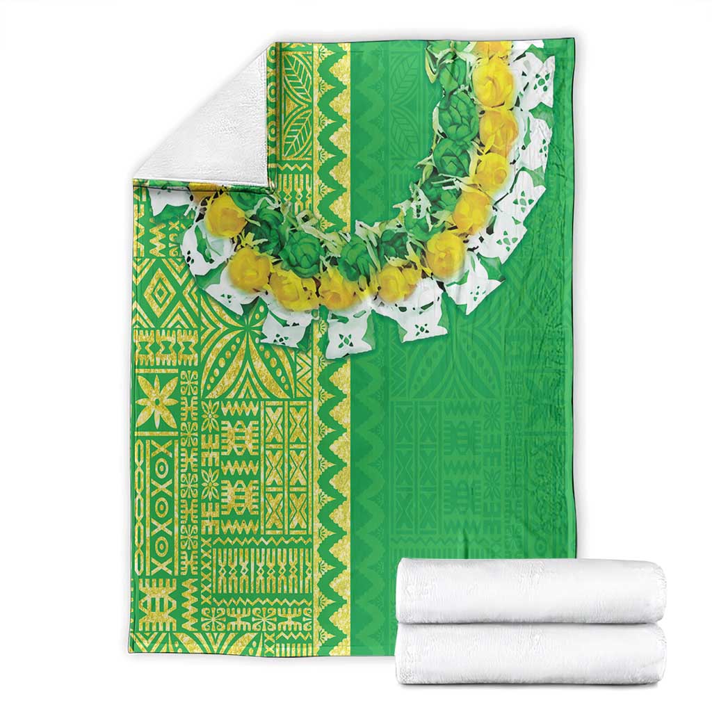 Fiji Lovoni Blanket Fijian Tapa Salusalu Green Glitter LT05 - Polynesian Pride