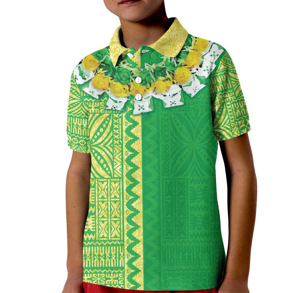 Fiji Lovoni Kid Polo Shirt Fijian Tapa Salusalu Green Glitter LT05 Kid Green - Polynesian Pride