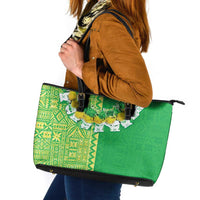Fiji Lovoni Leather Tote Bag Fijian Tapa Salusalu Green Glitter LT05 Green - Polynesian Pride