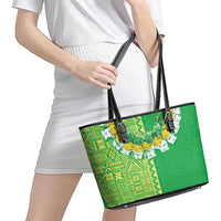 Fiji Lovoni Leather Tote Bag Fijian Tapa Salusalu Green Glitter LT05 - Polynesian Pride