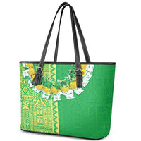 Fiji Lovoni Leather Tote Bag Fijian Tapa Salusalu Green Glitter LT05 - Polynesian Pride