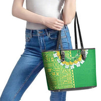 Fiji Lovoni Leather Tote Bag Fijian Tapa Salusalu Green Glitter LT05 - Polynesian Pride