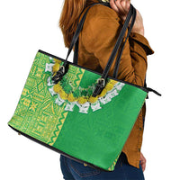 Fiji Lovoni Leather Tote Bag Fijian Tapa Salusalu Green Glitter LT05 - Polynesian Pride