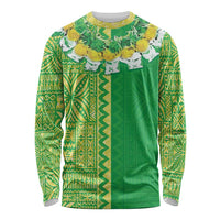 Fiji Lovoni Long Sleeve Shirt Fijian Tapa Salusalu Green Glitter LT05 Unisex Green - Polynesian Pride