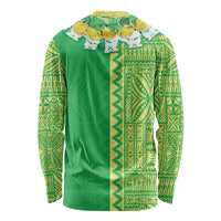 Fiji Lovoni Long Sleeve Shirt Fijian Tapa Salusalu Green Glitter LT05 - Polynesian Pride
