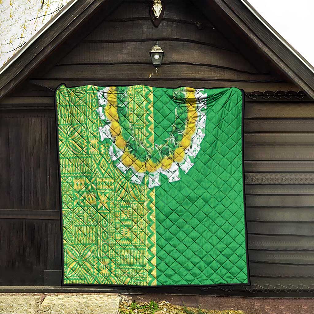 Fiji Lovoni Quilt Fijian Tapa Salusalu Green Glitter LT05 - Polynesian Pride