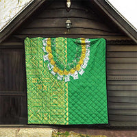 Fiji Lovoni Quilt Fijian Tapa Salusalu Green Glitter LT05 - Polynesian Pride