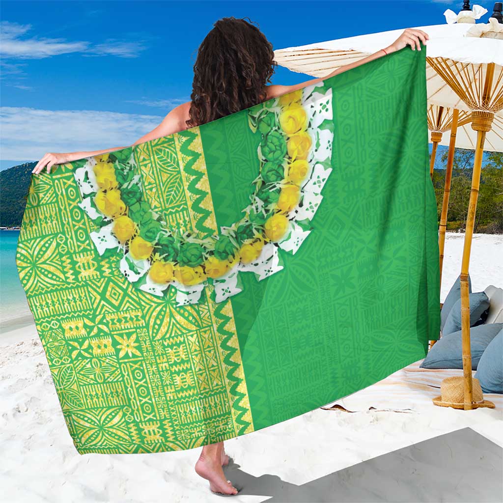 Fiji Lovoni Sarong Fijian Tapa Salusalu Green Glitter LT05 One Size 44 x 66 inches Green - Polynesian Pride