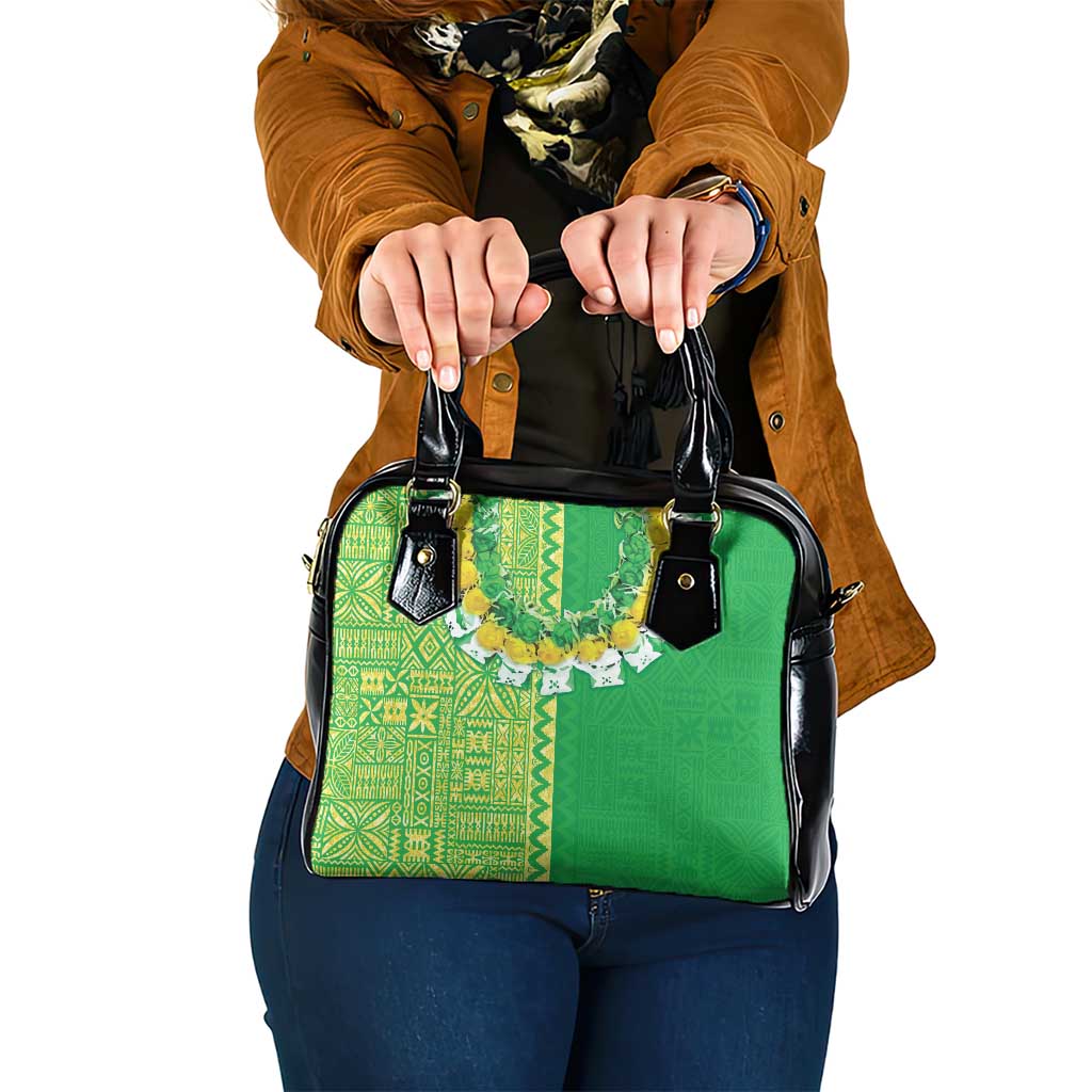 Fiji Lovoni Shoulder Handbag Fijian Tapa Salusalu Green Glitter LT05 One Size Green - Polynesian Pride