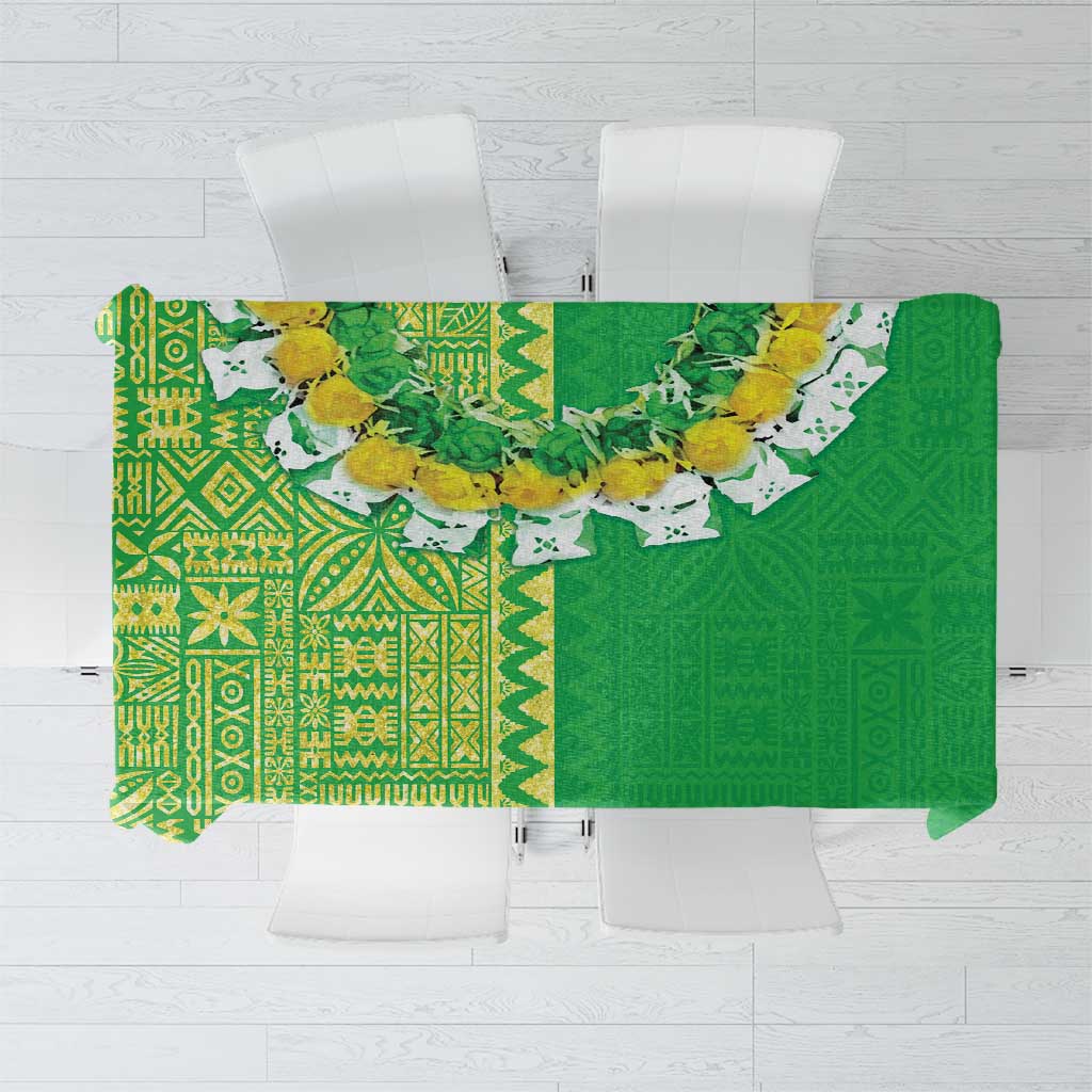 Fiji Lovoni Tablecloth Fijian Tapa Salusalu Green Glitter LT05 Green - Polynesian Pride